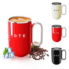 Taza de café OTE con asa, 12 oz/8 oz (350/220 ml), taza de viaje de acero inoxidable con aislamiento, taza de café reutilizable de doble pared