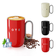 Taza de café OTE con asa, 12 oz/8 oz (350/220 ml), taza de viaje de acero inoxidable con aislamiento, taza de café reutilizable de doble pared