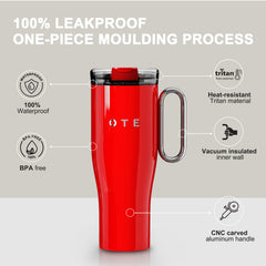 NOTA 1.2 L Taza de viaje (40 oz) con asa, taza de acero de doble pared con aislamiento al vacío y pajita, libre de BPA, vaso portátil para coche, taza térmica, taza de café para bebidas frías y calientes