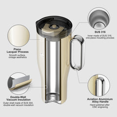 NOTA 1.2 L Taza de viaje (40 oz) con asa, taza de acero de doble pared con aislamiento al vacío y pajita, libre de BPA, vaso portátil para coche, taza térmica, taza de café para bebidas frías y calientes